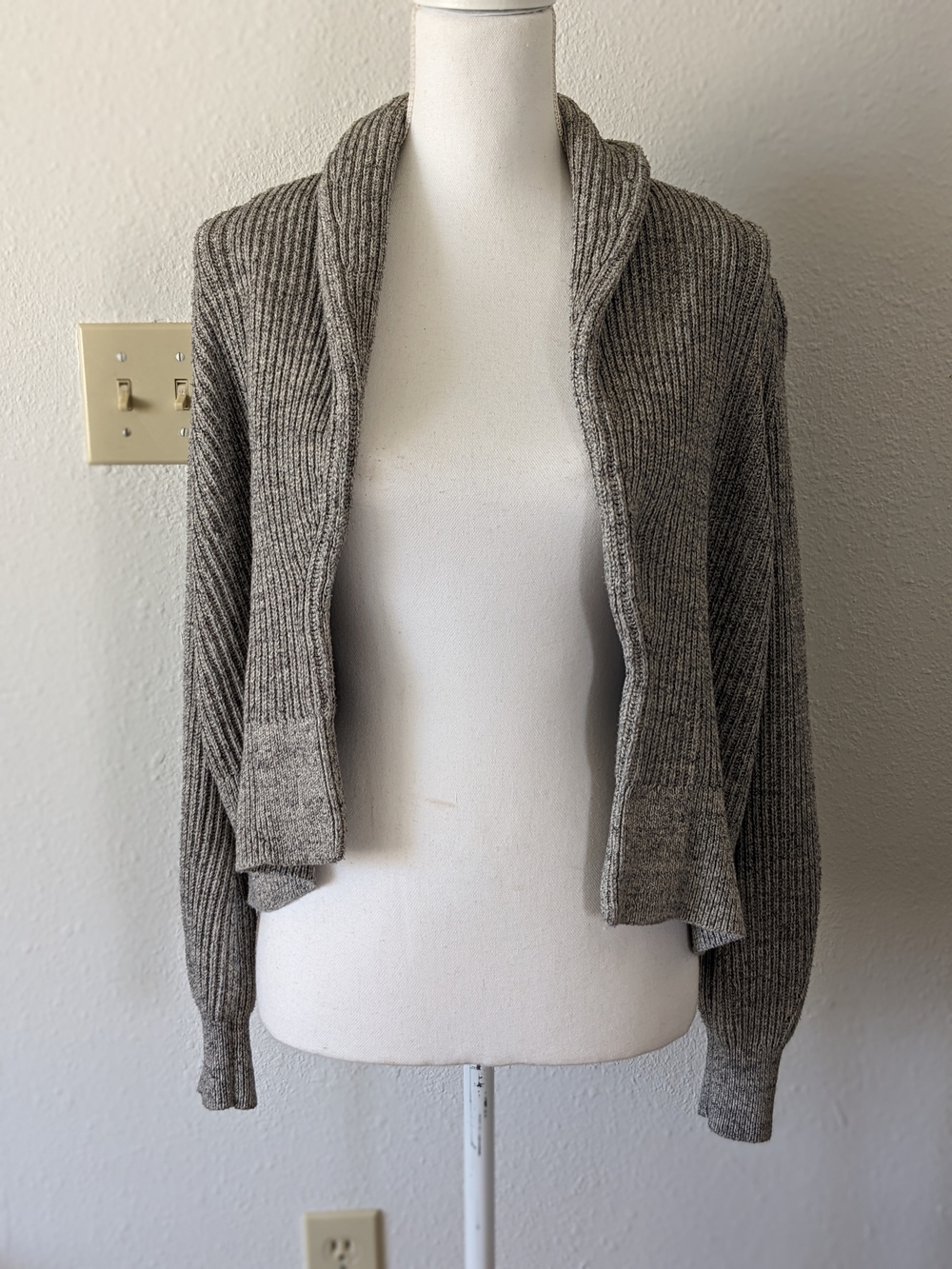 GAP Ribbed Shawl-Collar Open Cardigan - Gray